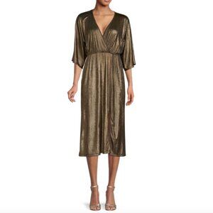 Metallic Midi Dress, Black Gold, Renee C., Large